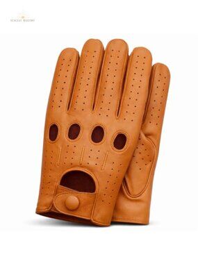Genuine Cowhide Leather Driving Gloves Perforated Motoring Men's